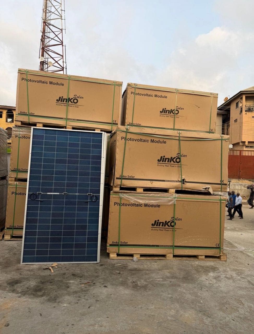 Jinko solar panels delivered to a customer's compound